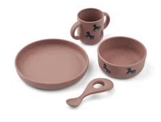 Liewood horse/dark rosetta spisesæt Vivi silikone (4-pak)